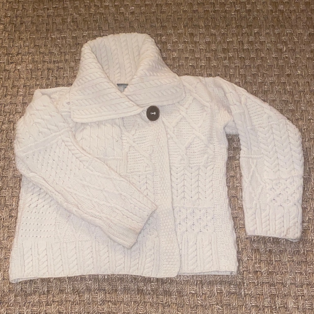 Carraigdonn Made In Ireland Knit Women’s Cream 100% Merino Wool Sweater sz M